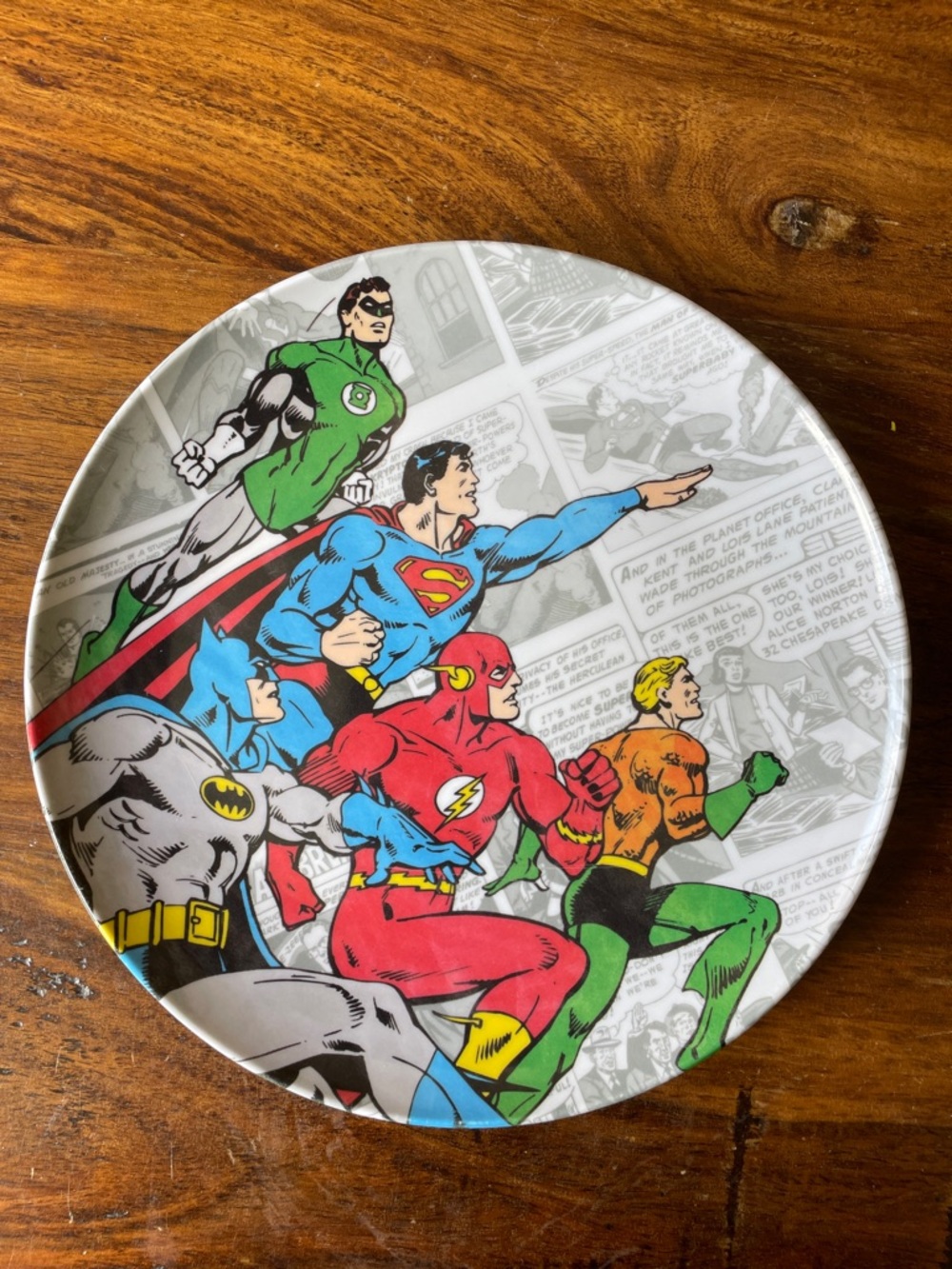 DC COMICS Pottery Barn Kids 9”Melamine Plate Superman Batman, Aquaman